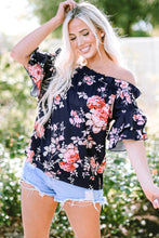 Load image into Gallery viewer, Blue Ruffle Off Shoulder Flounce Sleeve Floral Blouse | Tops/Blouses & Shirts