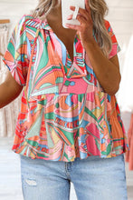 Load image into Gallery viewer, Multicolor Boho Abstract Pattern Split V Neck Flowy Blouse | Tops/Blouses & Shirts