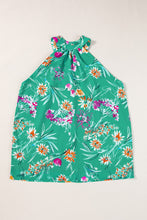 Load image into Gallery viewer, Green Floral Print Top | Frill Printed Grecian Tank