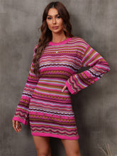 Load image into Gallery viewer, Sweater Dress | Multicolored Stripe Dropped Shoulder
