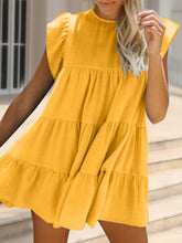 Load image into Gallery viewer, Womens Mini Dress-Ruched Round Neck Cap Sleeve Mini Dress | Dress