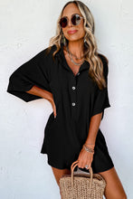 Load image into Gallery viewer, Black Half Button Collared Loose Romper | Bottoms/Jumpsuits & Rompers