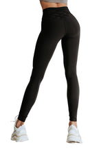 Load image into Gallery viewer, Black Criss Cross Tummy Control High Waist Leggings | Bottoms/Leggings