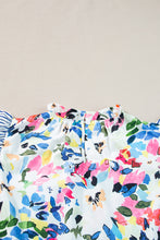 Load image into Gallery viewer, Light Blue Floral Print Striped Ruffled Sleeve Blouse | Tops/Blouses & Shirts