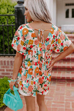 Load image into Gallery viewer, Apricot Floral Print Short Sleeve V Neck Tied Back Blouse | Tops/Blouses & Shirts