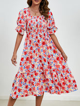 Load image into Gallery viewer, Short Sleeve Dress | Smocked Floral Square Neck