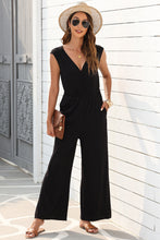 Load image into Gallery viewer, Black Deep V Pleated Crisscross Wide Leg Backless Jumpsuit | Bottoms/Jumpsuits & Rompers