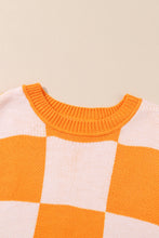 Load image into Gallery viewer, Orange Checkered Bishop Sleeve Sweater | Tops/Sweaters & Cardigans