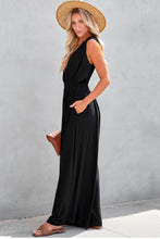 Load image into Gallery viewer, Black Deep V Pleated Crisscross Wide Leg Backless Jumpsuit | Bottoms/Jumpsuits & Rompers