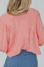 Load image into Gallery viewer, Textured Pink Tie Neck Blouse