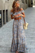 Load image into Gallery viewer, Blue Boho Paisley Print Off Shoulder Maxi Dress | Dresses/Floral Dresses