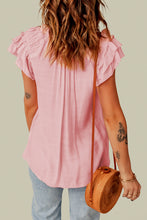 Load image into Gallery viewer, Pink Tiered Ruffled Drawstring V Neck Top | Tops/Tops & Tees