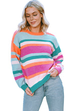 Load image into Gallery viewer, Multicolor Striped Knit Drop Shoulder Puff Sleeve Sweater | Tops/Sweaters & Cardigans