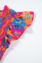 Load image into Gallery viewer, Rose Red Floral Print Smocked Ruffle Trim Flutter Sleeve Blouse | Tops/Blouses & Shirts
