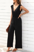 Load image into Gallery viewer, Black Deep V Pleated Crisscross Wide Leg Backless Jumpsuit | Bottoms/Jumpsuits & Rompers