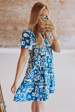 Load image into Gallery viewer, Blue Ricrac Trim Split Neck Floral Loose Dress | Dresses/Floral Dresses