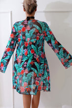 Load image into Gallery viewer, Two Piece Swim Set | Black Halter with Floral Beach Cover Up