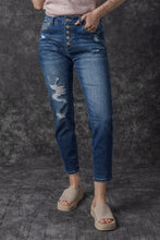 Load image into Gallery viewer, Blue Distressed Button Fly High Waist Skinny Jeans | Bottoms/Jeans