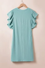 Load image into Gallery viewer, Mini Dress | Blue Textured Ruffled Flutter Sleeve Dress