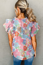 Load image into Gallery viewer, Pink Floral Ruffled Flutter Sleeve Pleated Blouse | Tops/Blouses & Shirts