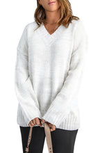 Load image into Gallery viewer, White V neck Drop Shoulder Sweater