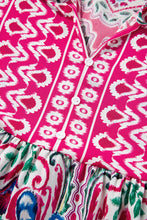 Load image into Gallery viewer, Pink Bohemian Print Tie Neck Ruffle Hem Short Dress | Dresses/Mini Dresses