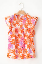 Load image into Gallery viewer, Orange Ruffled Sleeve Smocked Floral Top | Tops/Blouses & Shirts