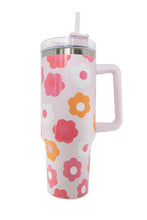 Load image into Gallery viewer, Multicolor Flower Print Handled Stainless Steel Vacuum Cup 40oz | Accessories/Tumblers
