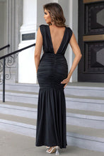 Load image into Gallery viewer, Sexy Formal Dress | Black Ruched Plunge Sleeveless Maxi Dress