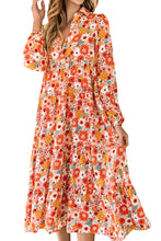 Load image into Gallery viewer, Multicolor Boho Floral Collared Long Sleeve Ruffled Dress | Dresses/Floral Dresses
