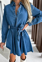 Load image into Gallery viewer, Tied Half Button Denim Dress