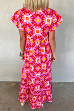 Load image into Gallery viewer, Maxi Dress | Strawberry Pink Geo Print V-neck Dress