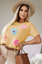 Load image into Gallery viewer, Short Sleeve Sweater | Yellow Cream Cute Flower Applique