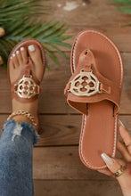 Load image into Gallery viewer, Chestnut Metal Décor Leather Thong Slippers | Shoes & Bags/Slippers