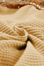 Load image into Gallery viewer, Waffle Knit Top | Apricot Sequin Patchwork Sleeve Open Back