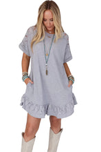 Load image into Gallery viewer, Light Grey Lace Floral Patchwork Ruffled T-shirt Dress | Dresses/T Shirt Dresses