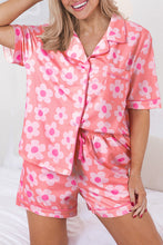 Load image into Gallery viewer, Pink Flower Print Short Sleeve Shirt Pajamas Set | Loungewear & Sleepwear/Sleepwear