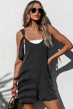 Load image into Gallery viewer, Dark Grey Striped Print Knotted Straps Pocketed Romper | Bottoms/Jumpsuits & Rompers