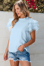 Load image into Gallery viewer, Ruffled Sleeve Top | Eyelet Round Neck Cap Sleeve Blouse