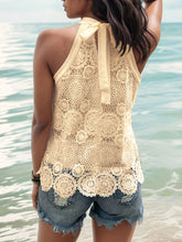 Load image into Gallery viewer, White Lace Tank Top | Tied Mock Neck Blouse