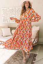 Load image into Gallery viewer, Multicolor Boho Floral Collared Long Sleeve Ruffled Dress | Dresses/Floral Dresses
