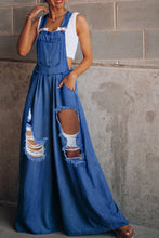 Load image into Gallery viewer, Womens Denim Overalls | Distressed Wide Leg Blue Denim Overalls | Blue Jeans