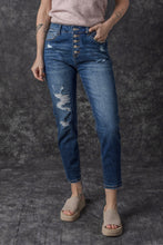Load image into Gallery viewer, Blue Distressed Button Fly High Waist Skinny Jeans | Bottoms/Jeans