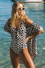 Load image into Gallery viewer, Black Stripe Print Loose Fit Open Front Beach Cover Up