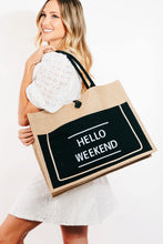 Load image into Gallery viewer, Hello Weekend Burlap Tote Bag