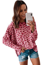 Load image into Gallery viewer, Pink Animal Print Stitching Loose Long Sleeve Top | Tops/Long Sleeve Tops