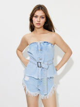 Load image into Gallery viewer, Denim Tube Top | Buttons Raw Hem