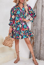 Load image into Gallery viewer, Green Floral Print Puff Sleeve Ruffled Mini Dress | Dresses/Floral Dresses