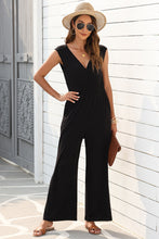 Load image into Gallery viewer, Black Deep V Pleated Crisscross Wide Leg Backless Jumpsuit | Bottoms/Jumpsuits & Rompers