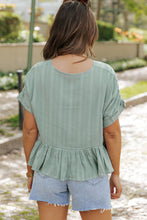 Load image into Gallery viewer, Laurel Green Textured Ruffled Hem Short Sleeve Blouse | Tops/Blouses & Shirts